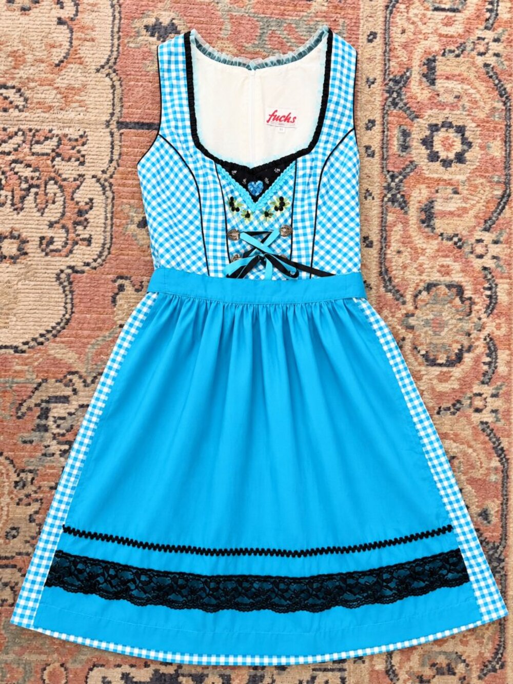 Vintage Fuchs Dirndl Dress 36 Blue Gingham Oktoberfest Bavarian Folk